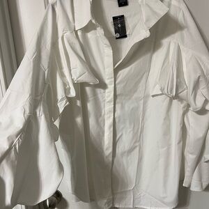 NWT Ashley Stewart White Ruffle Blouse